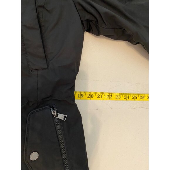 1 Madison Expedition Black Hooded Midi Coat Faux Fur Trim Size Small - Picture 15 of 16